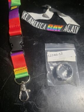 HRC Pride Lot - Gun Metal 'Equal' Band Ring Size 12, Lanyard, Bracelet